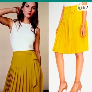 Ann Taylor Pleated Tie-Waist Midi Skirt - Mustard Yellow - Size 10
